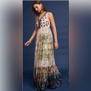 Anthropologie Bhanuni by Jyoti Cydney Tiered Maxi Beaded Dress Size 6